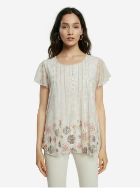 Cream Women's Patterned T-Shirt Desigual TS Norte - Women