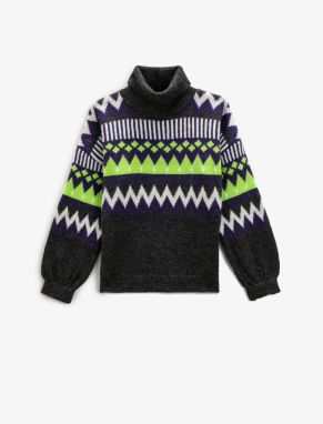 Koton Turtleneck Knitwear Sweater Geometric Patterned Long Sleeve