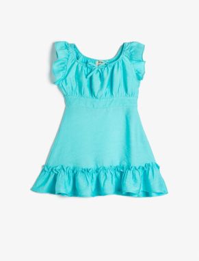 Koton Ruffled Sleeveless Dress With Bow Detail Square Collar