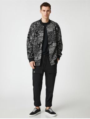 Koton Bomber Jacket with Snap Buttons, Shawl Pattern, Zipper Detail