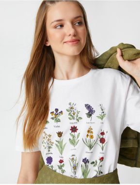 Koton Floral Printed T-Shirt Crew Neck Short Sleeved