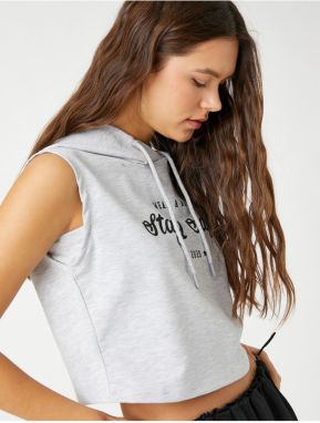 Koton Crop Singlets Hooded Slogan Printed Sleeveless