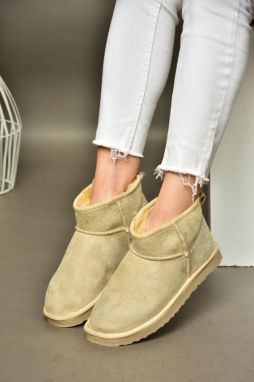 Fox Shoes R612018402 Beige Women's Suede Ankle Boots with Pile Inner Ankle