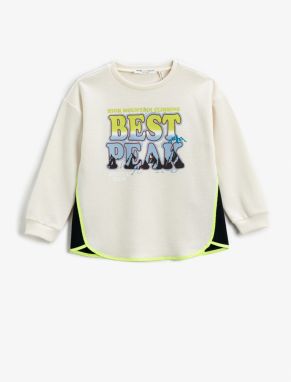 Koton Color Contrast Sweatshirt Slogan Themed Printed Ribbed