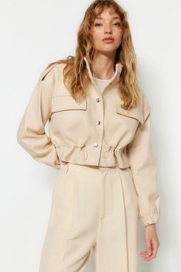 Trendyol oversized ecru široko strihaný dymový detailný pečiatkový kabát