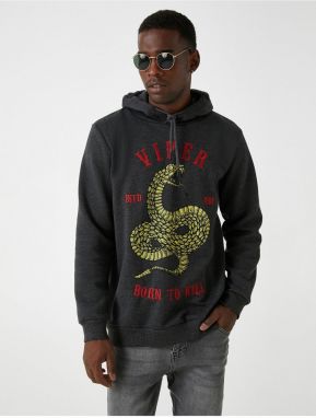 Koton Snake Print Hooded Sweatshirt with Rayon