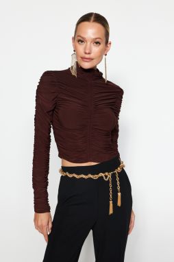 Trendyol Brown Draped Crop Top