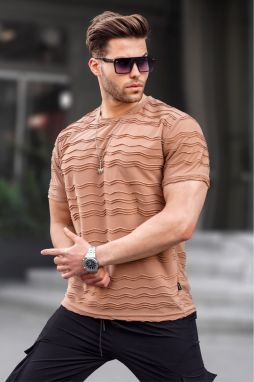 Madmext Patterned Basic Camel Men's T-Shirt 6096