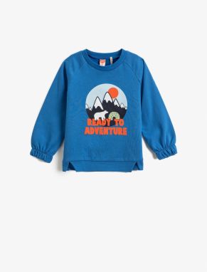 Koton Nature Themed Printed Sweatshirt Crew Neck Cuffs Elastic