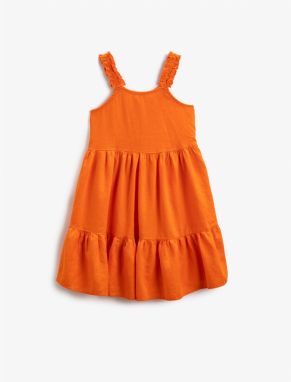 Koton Midi Dress Linen Blend Strappy Ruffle Flounce