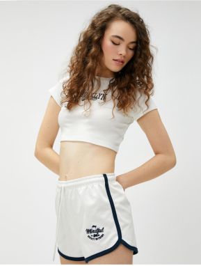 Koton Mini Shorts with Lace-Up Waist and Embroidered Pile Detail.