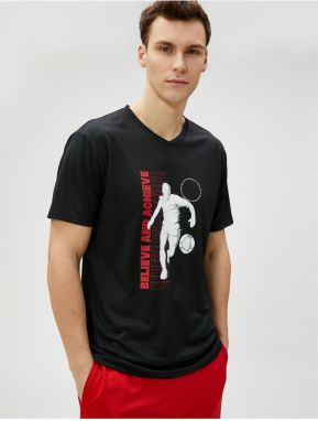 Koton Sports T-Shirt Basketball Printed V-Neck Short Sleeve
