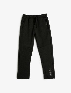 Koton Basic Sweatpants with Print Detail Tie Waist Ribbon