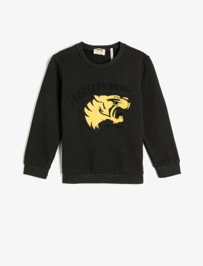 Koton Sweatshirt Tiger Printed Embossed Detailed Raised Crew Neck