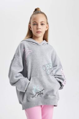 DEFACTO Girl Oversize Fit Hooded Soft Fuzzy Thick Fabric Sweatshirt