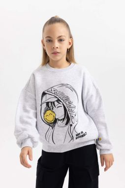 DEFACTO Oversize Fit Smiley Licence Crew Neck Sweatshirt