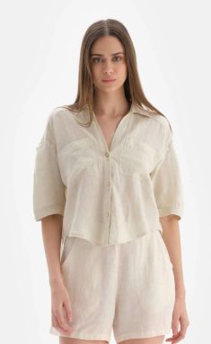 Dagi Beige Linen Short Shirt