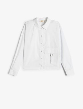 Koton Poplin Shirt Long Sleeve Pocket Detailed Snap Closure Cotton