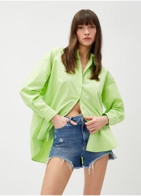 Koton Solid Green Women's Shirt With Shirt Collar 3sak60011pw