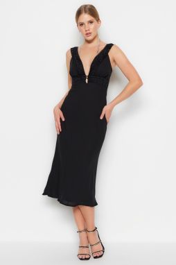 Trendyol Čierne podšité tkané elegantné večerné šaty