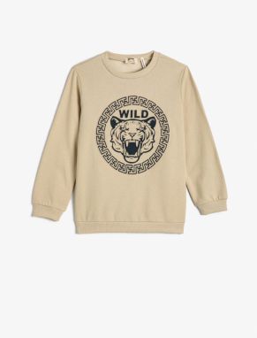 Koton Sweatshirt Tiger Embossed Printed Raised Crew Neck