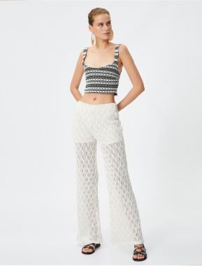 Koton Melis Agazat X Cotton - Openwork Crochet French Leg Trousers.
