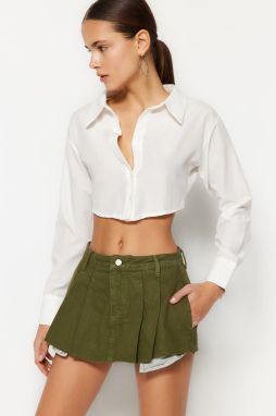 Trendyol Khaki Pleated Denim Shorts Skirt