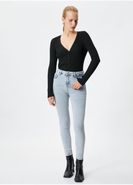 Koton Vysoký pás Úzka Noha Skinny Open Indigo Dámske džínsové nohavice 4WAL40123MD