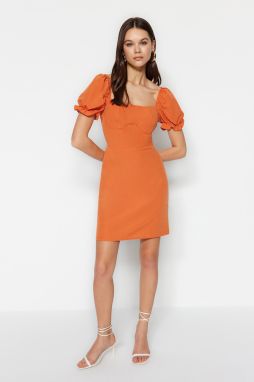 Trendyol oranžové mini tkané balónové rukávy tkané šaty