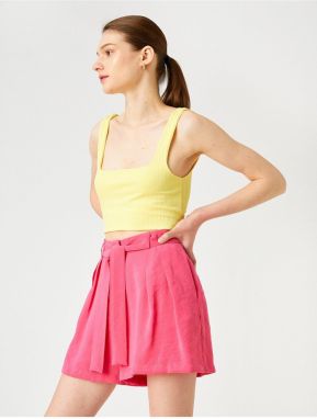 Koton Wide Leg Shorts with Pockets Belted Modal Blend.