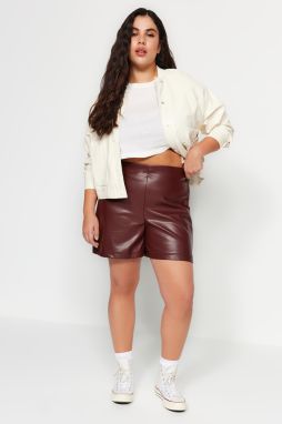 Trendyol Curve Burgundy Faux Leather Shorts & Bermuda