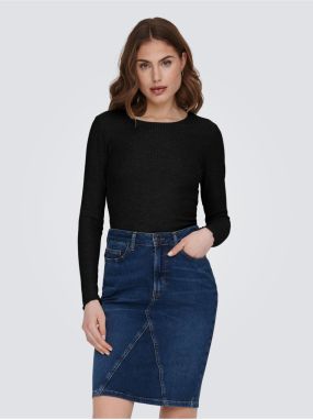 Black Women's Ribbed Long Sleeve T-Shirt ONLY Emma - Women