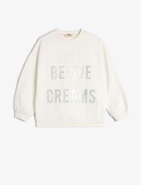 Koton Sweatshirt Long Sleeve Crew Neck Shiny Printed Slogan Themed