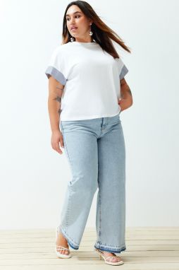 Trendyol Curve Light Blue Leg Color Block Wide Cut Jeans