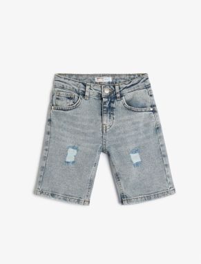 Koton Denim Shorts Worn Detail Pocket Cotton.