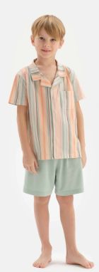 Dagi Multicolour Shirt Collar Striped Short Sleeved Shorts Pajamas Set