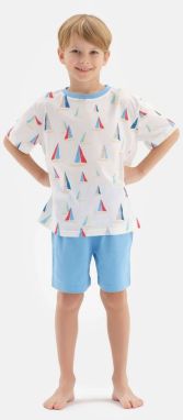 Dagi White Sailboat Printed Crewneck T-Shirt, Shorts and Pajamas Set.
