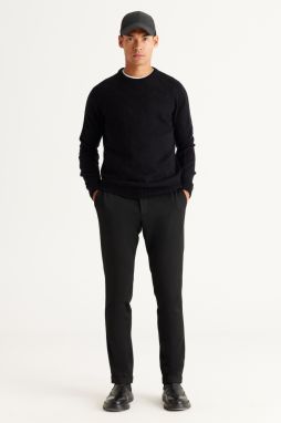 ALTINYILDIZ CLASSICS Men's Black Slim Fit Slim Fit Trousers with Side Pockets, Elastic Waist and Tie Down Trousers.
