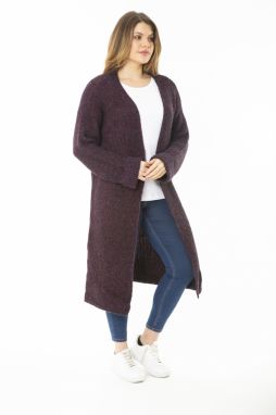 Şans Women's Plus Size Purple Long Sweater Long Cardigan with a Slit