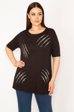 Şans Women's Plus Size Black Stone Detailed Blouse