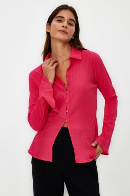 Trendyol Fuchsia Fitted Textured Woven Shirt