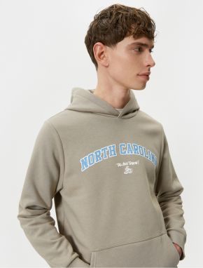 Koton Hooded Sweat College Printed Kangaroo Pocket Detailed Ribbed