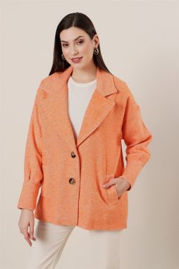 By Saygı Oversized Lined Stamp Jacket with Pockets with Cuff Sleeves Orange