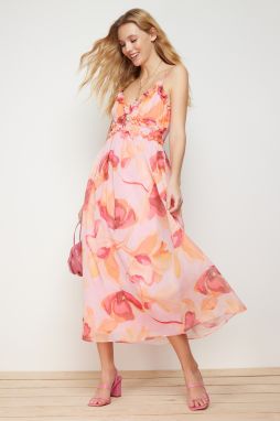 Trendyol Pink Ruffle Detailed A-Line/Bell Form Maxi Lined Woven Dress