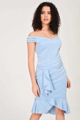 Şans Women's Blue Waist Detailed Ruffled Dress