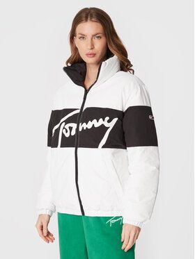 Tommy Jeans Vatovaná bunda Signature DW0DW14308 Biela Oversize