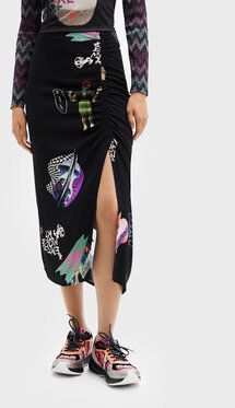 Desigual Midi sukňa Collage 22WWFW17 Čierna Slim Fit