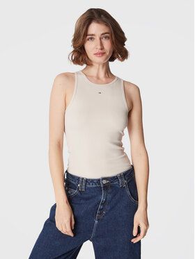 Tommy Jeans Top Essential DW0DW14875 Béžová Slim Fit