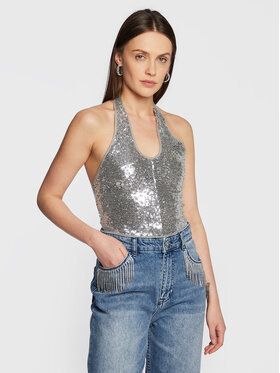 Gina Tricot Top Tyra Sequin 18564 Strieborná Regular Fit