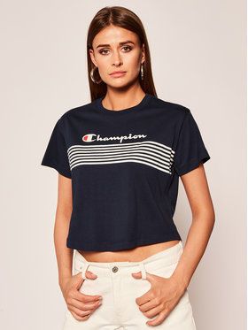 Champion Tričko Script Logo Stripe 113098 Tmavomodrá Regular Fit